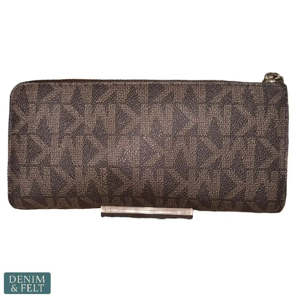 Michael Kors Jet Set Travel Large Logo Zip Long Wallet in Brown Vanilla MK Print